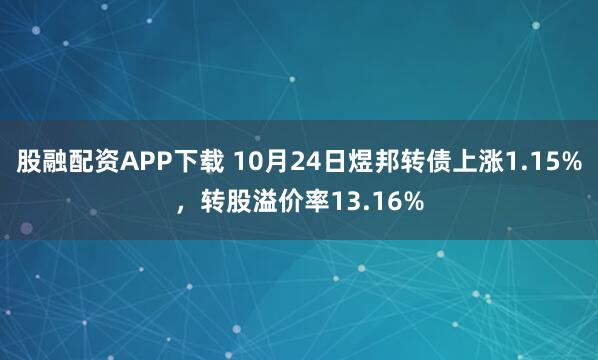 股融配资APP下载 10月24日煜邦转债上涨1.15%，转股溢价率13.16%